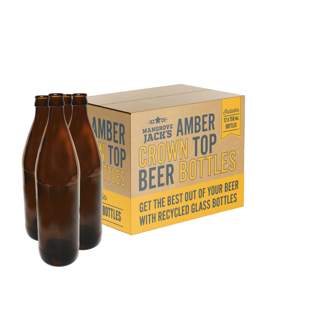 Mangrove Jack's 750ml Amber Crown Top Bottles (12 pack) Narre Brew Supplies